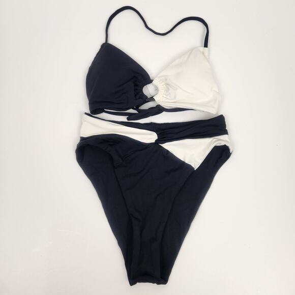 L*Space Freddie Bikini Top Nancy Lee Bitsy Bottom Set Black Cream Size XS NWT - Picture 1 of 8